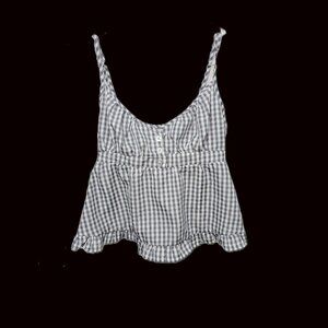Shein Babydoll Tank Gray White Gingham Womens Size XS